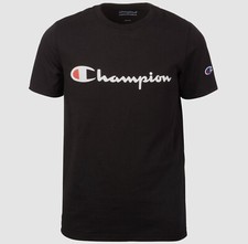  25 Champion Kids Boys Black Script Logo Crew-Neck Tee Short-Sleeve T-Shirt M