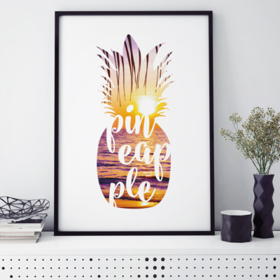 JUNIWORDS Poster mit Rahmen ''Pineapple Sunset'' Geschenk Geburtstag DIN A4 A3 A2 