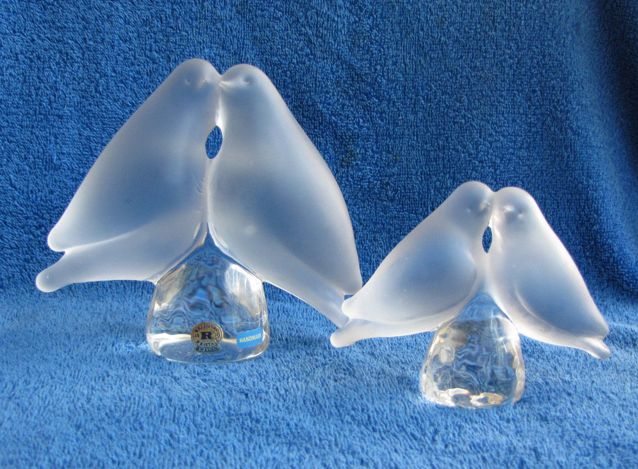 Sweden Reijmyre frosted glass pair dove Love Birds figurine animals art handmade