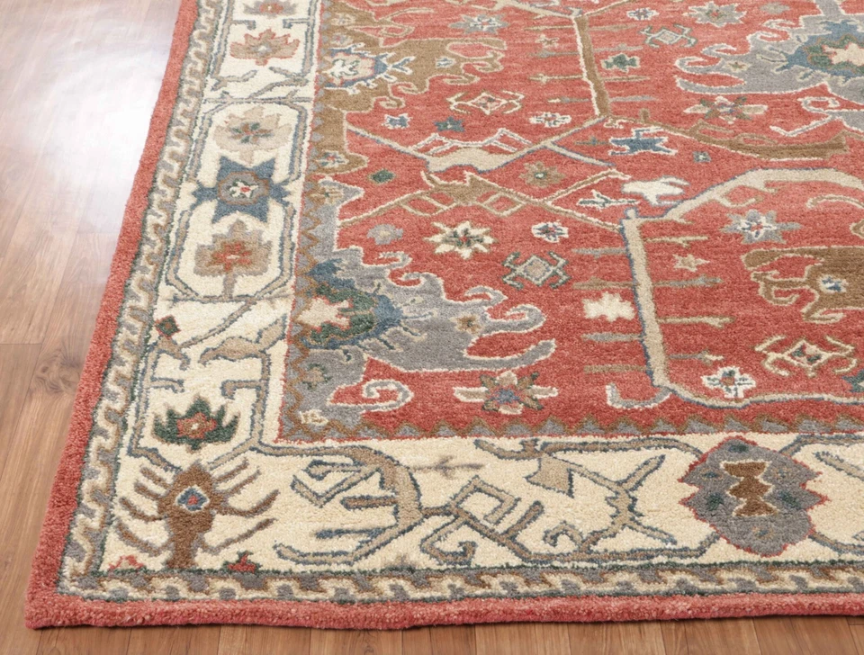 Channing Rojo Oriental Parsiano Mechón Hecho a Mano 100% Lana Sin Aranceles ni Derechos Foto 2 de 4