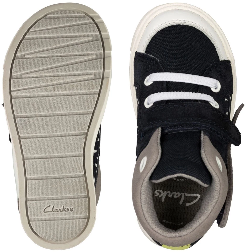 NUEVAS EN CAJA Clarks Niño Pequeño CITY POP Marina Combinado Botas de Gamuza/Lona Foto 2 de 4