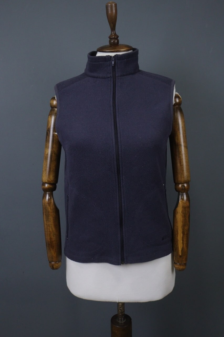 Navy Mock Neck Stretch Full Zip Bodywarmer Fleece Vest Size 