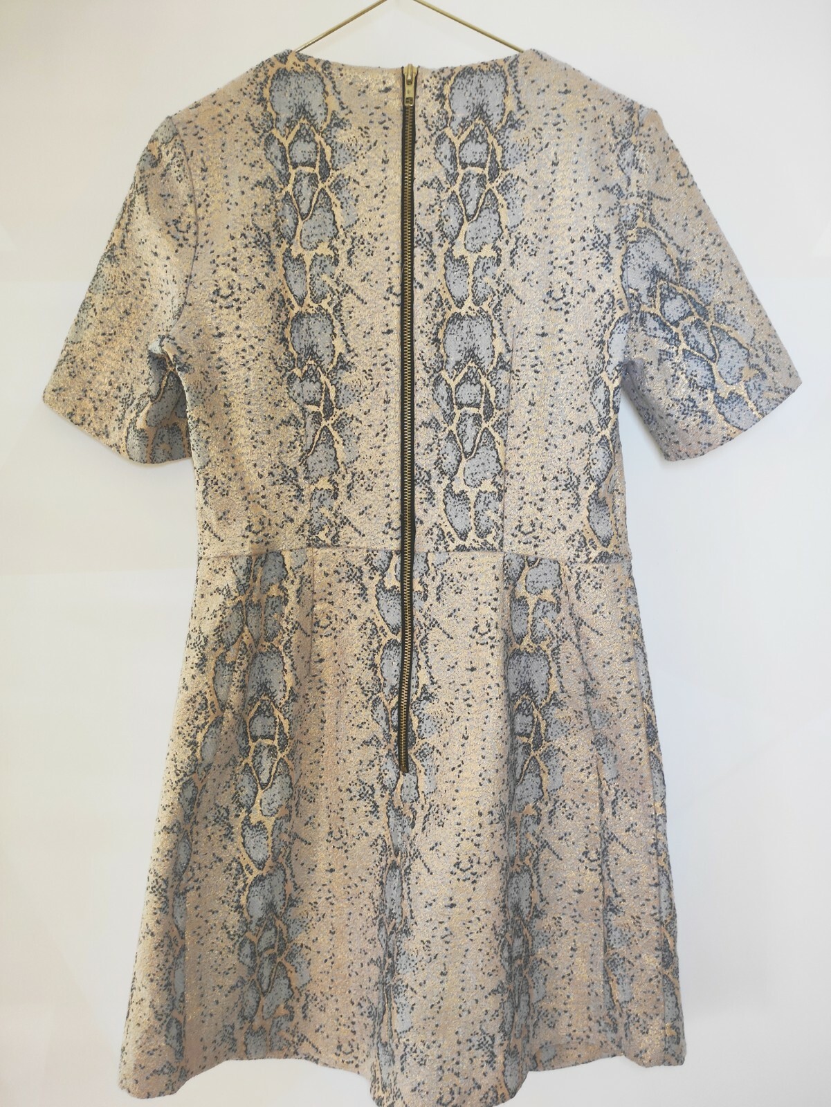🎄 Topshop Gold Shine Snake Print Mini Trend Shift Dress Christmas 10 38 RRP£68 image 5