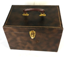 Brown Faux Patent Leather File Box Suitcase Carryall Storeall Awesome Vintage