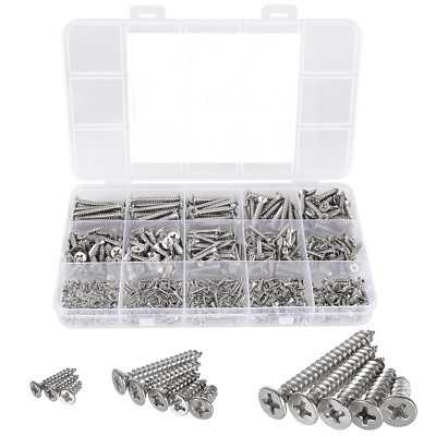 525Pcs M2-M4 Stainless Steel Self-Tapping Screws, 13 Sizes, Phillips Head