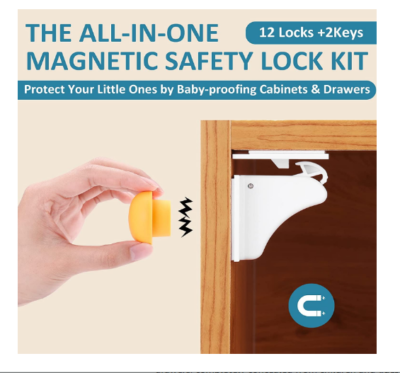Baby Proofing Magnetic Cabinet Locks 12 Pack, For Cabinets and