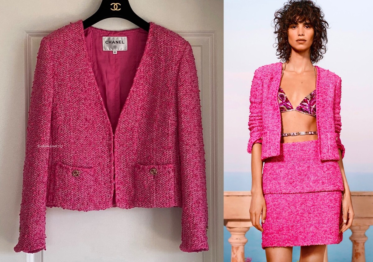 NEW CHANEL 21C FUCHSIA PINK GOLD CC BUTTONS TWEED JACKET 40 NEW CHANEL 21C FUCHSIA PINK GOLD CC BUTTONS TWEED JACKET 40