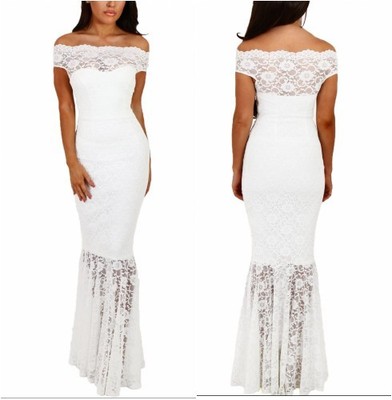 white lace fishtail dress