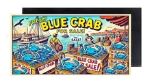 Fresh Blue Crab FRIDGE MAGNET sign advertisement (2 x 4 inches, wood)