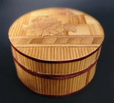 Chinese Wood Bamboo Trinket Box Straw Marquetry Inlay Art Trinket Box Vintage 