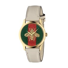 Gucci G-Timeless SWISS Quartz Green and Red Dial Leather Ladies Watch YA1264128