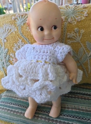 Vintage Jesco Cameo Kewpie Doll 11  Vinyl Baby Doll White Crochet Outfit