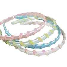 Girls Headbands Lot 4 Pcs 1/2" Wide Sequin Hairbands Blue Green White Pink