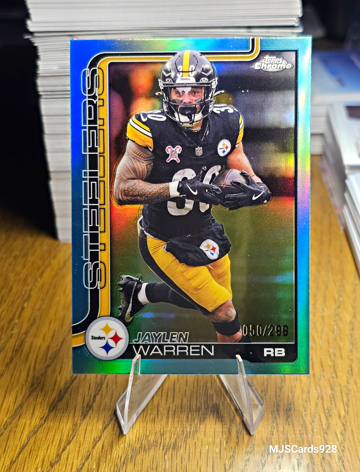 Topps Chrome 2025 Jaylen Warren Steelers #253 Green Refractor 50/299
