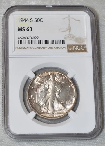 1944 S LIBERTY WALKING 90% SILVER HALF DOLLAR NGC MS 63 MS63 SAN FRANCISCO MINT