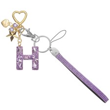 Initial Letter Keychain Letter-H Keychains Bling Love Star Key Chain Purple