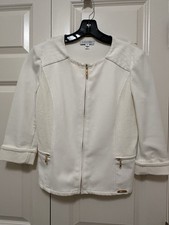 St John Sport White Stretch Full Zip Jacket 3/4 Sleeves -Petite