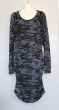 Sundry Anthropologie Blue Camo Long Sleeve Ruched Knee Length Dress Medium