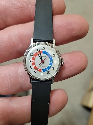 Runs Vintage Timex Time Teaching Teacher Mechanical Wind Up Watch Red Blue Dial