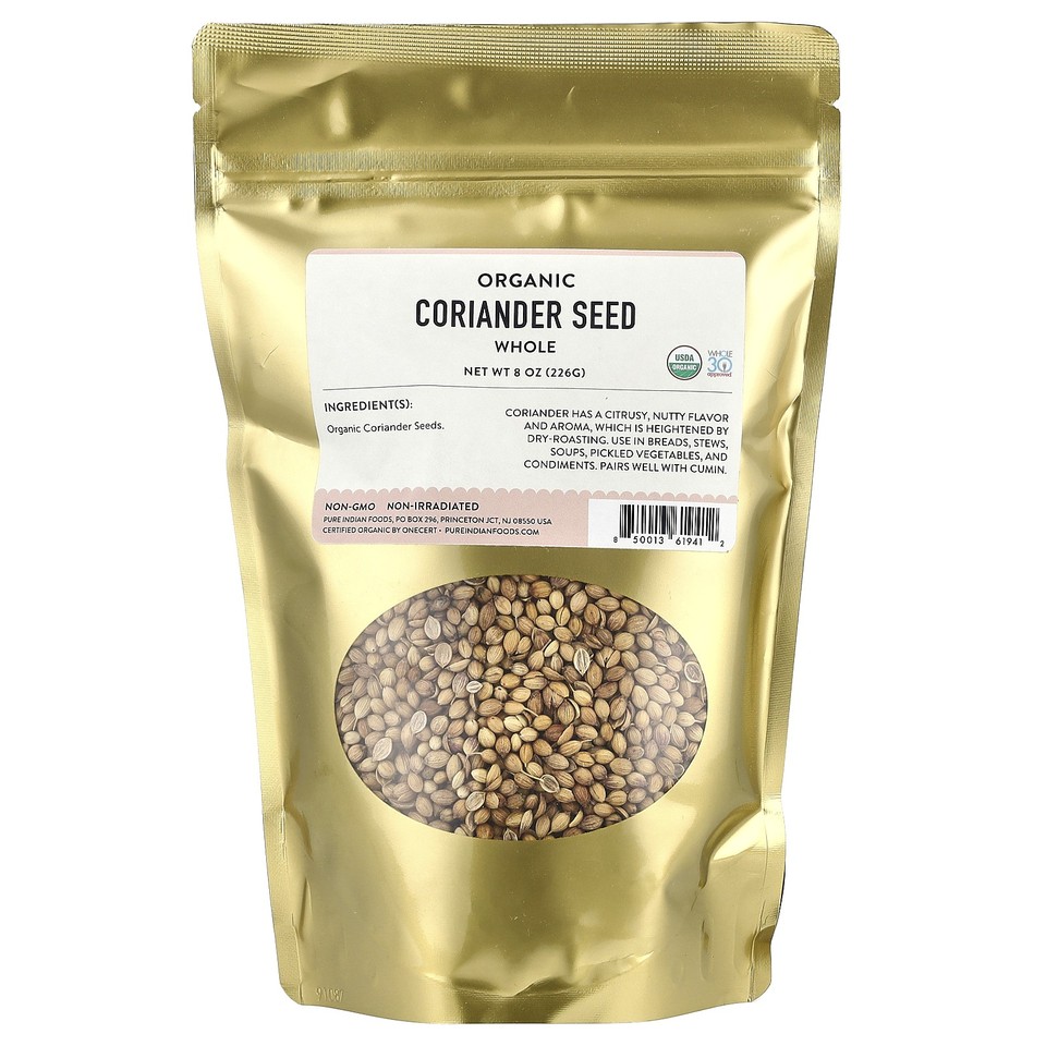 Organic Coriander Seed, Whole , 8 oz (226 g)
