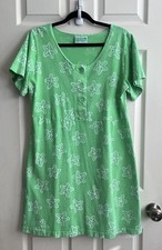 FRESH PRODUCE Green Starfish Print Button Front 100 Cotton Mini Shirt Dress S