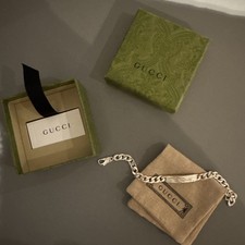 Gucci Diagonal Interlocking G Bracelet Silver 925 with Box Storage Bag Mens
