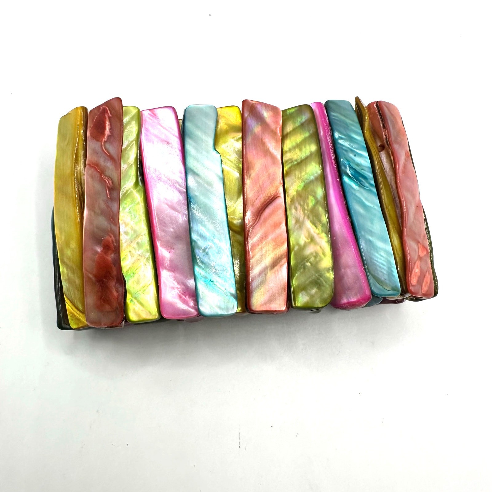 Rainbow Abalone Shell Stretch Bracelet Summer Ret… - image 1