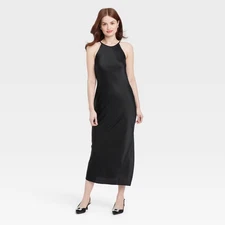 Women's Satin Halter Maxi Slip Dress - A New Day Black M: