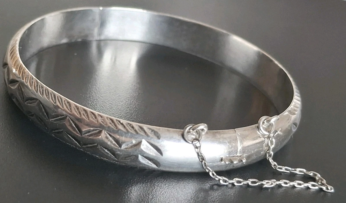 Womens Vintage Estate Sterling Silver Etched Bangle Bracelet 11g 7.5" 19cm