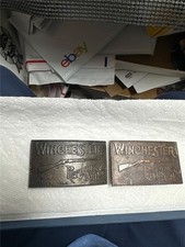Two Vintage Brass Winchester Repeating Arms Belt Buckles New Haven Conn