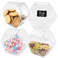 4 Pcs Plastic Candy Jars,71 Oz Clear Plastic Cookie Jars,Hexagonal Candy 4 Pack