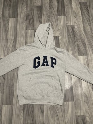 GAP Gray Men s M Logo Pullover Hoodie Cotton Blend Fleece Pockets