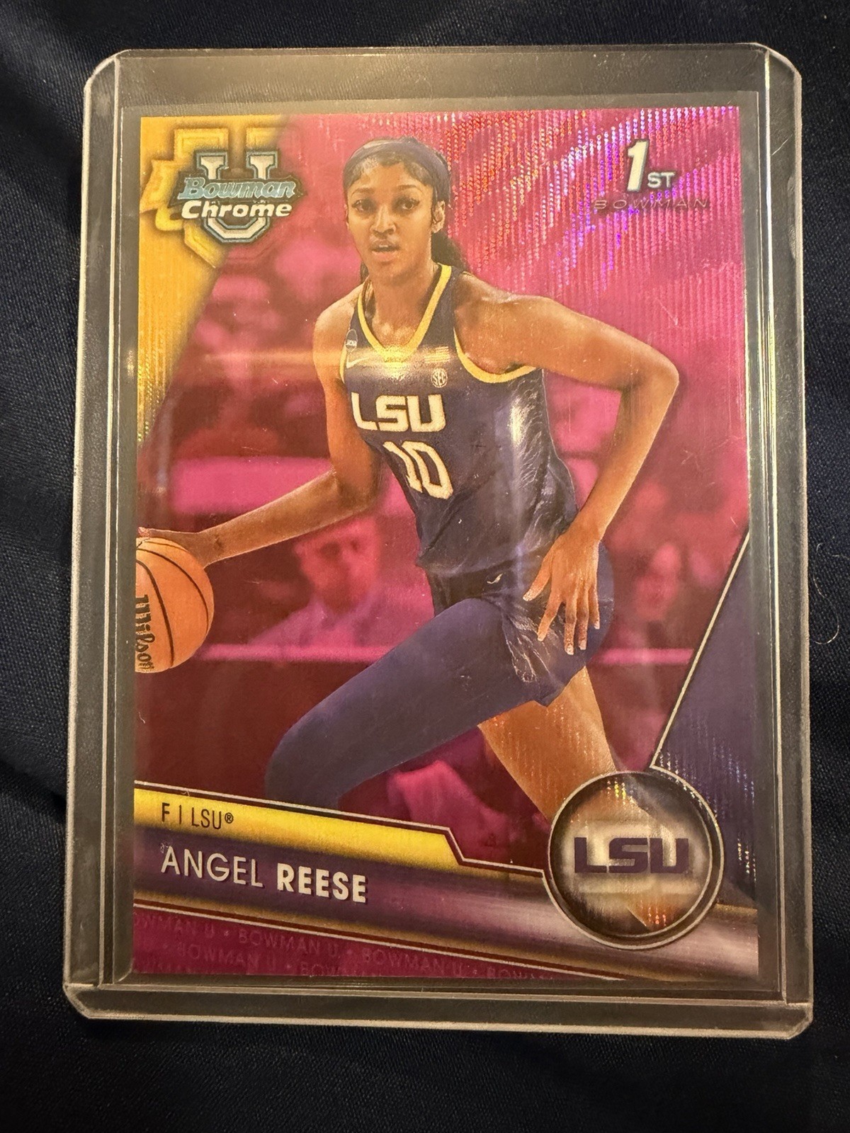 2023-24 Bowman University Chrome - Angel Reese #49 Pink Wave Refractor /125 (RC)