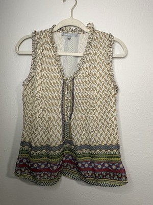 Daniel Rainn Floral Ruffle Tie Blouse Sleeveless V Neck PX3 Women Petite