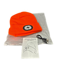 Bluetooth Beanie with a Light Unisex USB Rechargeable 4 LED Fashlight Hat Orange