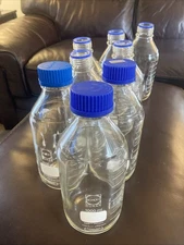 Schott Duran 1000mL Graduated Media Storage Bottles — Eight Bottles 3 Lids Gl45