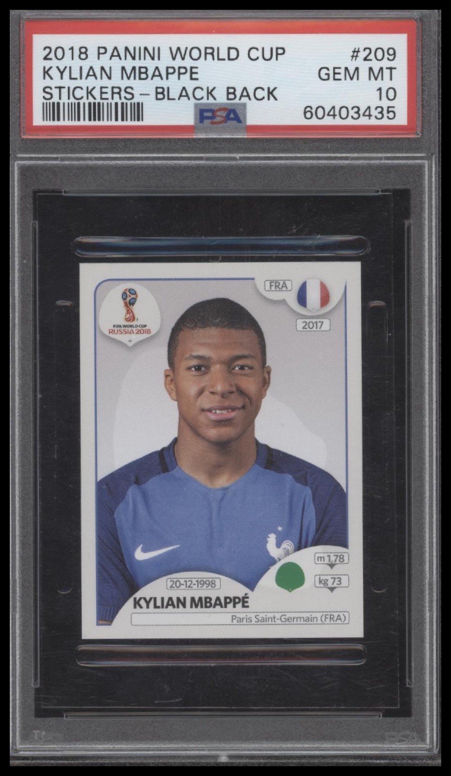 Kylian Mbappe Rookie RC PSA 10 World Cup Stickers Black Back 2018 #209