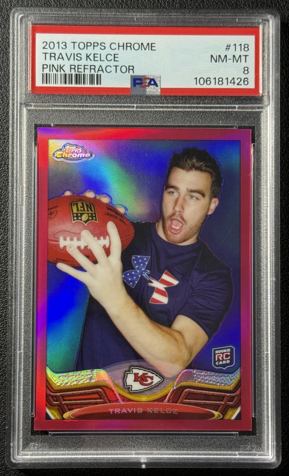 TRAVIS KELCE PSA 8 2013 TOPPS CHROME #118 ROOKIE PINK REFRACTOR RC 92/399 CHIEFS