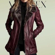 Womens Burgundy Genuine Lambskin Leather Jack...