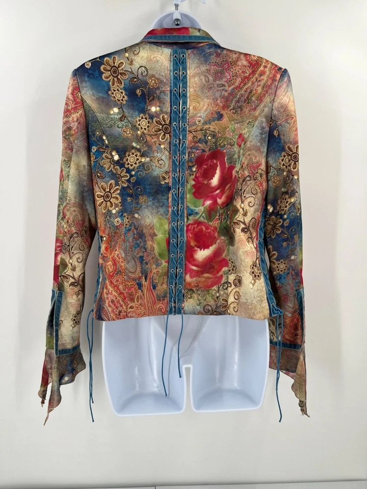 Chaqueta Blazer Boho Chic Talla 10 Satén Hippie Hada Cabrichosa Floral Paisley Foto 2 de 4
