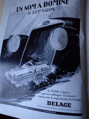 Automobil DELAGE + COTY Parfum LE VERTIGE Reklame Papier ILLUSTRATION 1936 eb