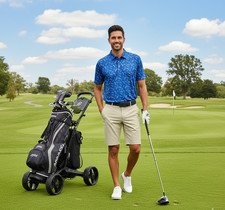 PGA TOUR Men's XL Golf Print Short Sleeve Performance Polo Blue 40 UPF Wicking