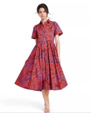 Alexis for Target Vintage-Inspired Shirt waist dress Sz XS Orange Blue Floral