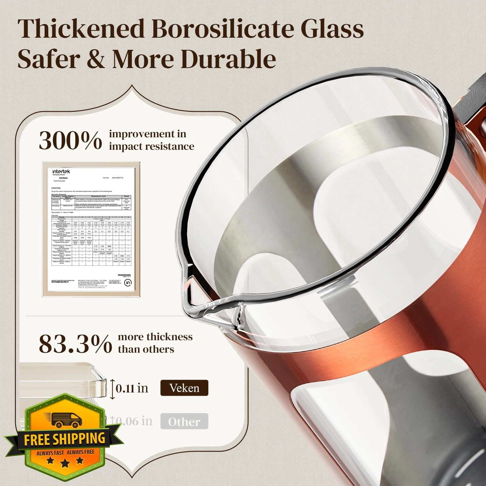 Veken French Press Coffee Maker 34oz Borosilicate Glass
