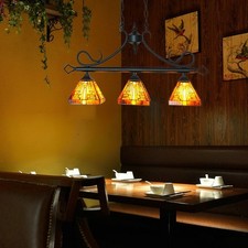 Tiffany Stained Glass Ceiling Pendant Light Fixture Vintage 3-light Hanging Lamp