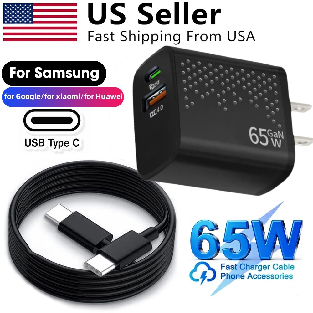 65W Type C Super Fast Wall PD Charger+ Cable For Samsung Galaxy S24 S23 S22 NOTE