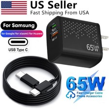 65W Type C Super Fast Wall PD Charger Cable For Samsung Galaxy S23 S22 S21 NOTE