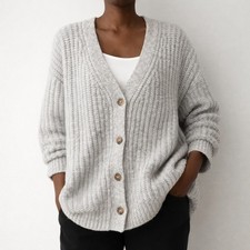 JENNI KAYNE 345 Alpaca Cocoon Cardigan Size Medium Gray Chunky Knit Oversized