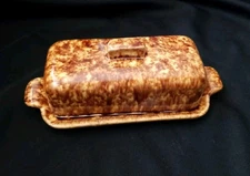 Henderson Pottery Redware Maine Mocha Rockingham Sponge Drip Butter Dish