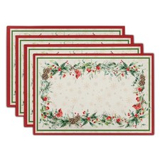 Winter Holly Branches Placemats Set of 4, Xmas Red Birds Pine Cone Dining Tab...